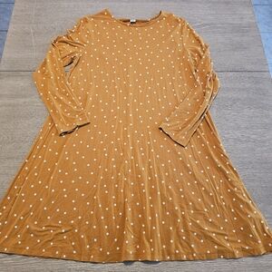 Old Navy Stretch Knit Long Sleeve Dress Midi Orange White Polka Dot Large